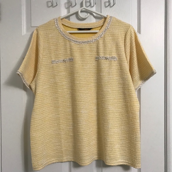 ESSENXA Yellow White Top Blouse With Pearl-Like Embellishments XL - Picture 1 of 4